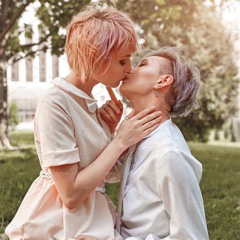 beautiful lesbian couple hugging lo ~ people photos ~ creative market