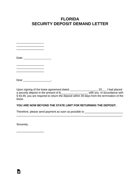 florida security deposit demand letter  word eforms