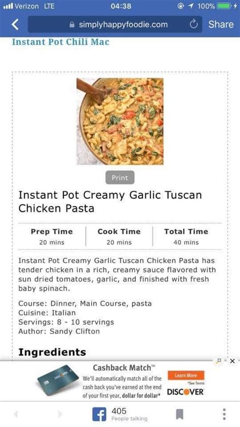 Pin By Chelsea Boney On Instant Pot Pasta Tuscan Chicken