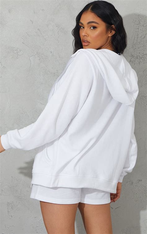 white lightweight oversized zip  hoodie prettylittlething qa