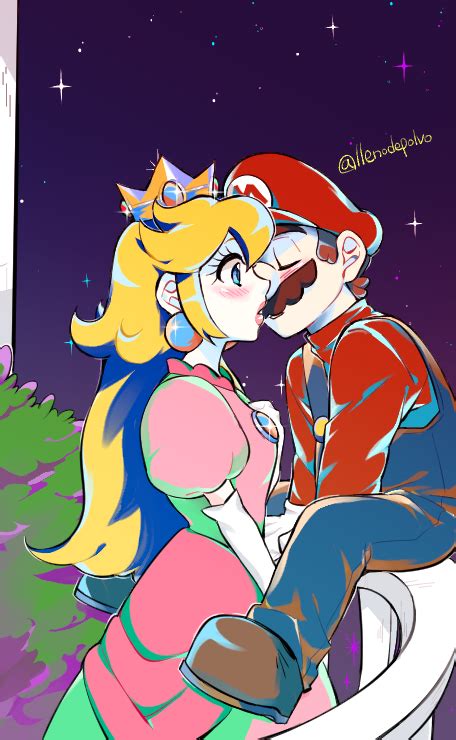 Mario And Princess Peach Kissing Under The Stars