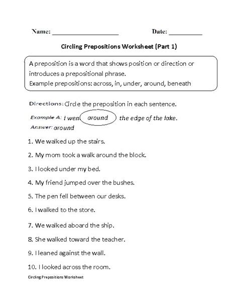 circling prepositions worksheets part   language arts pinterest
