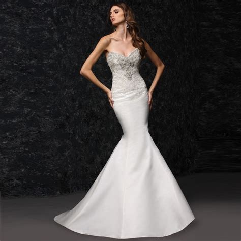 strapless lace satin mermaid tight wedding dress in wedding dresses