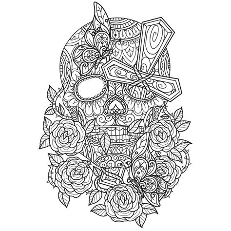 skull  cross hand drawn  adult coloring book  vector art