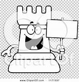 Chess Rook Mascot Holding Sign Happy Outlined Coloring Clipart Cartoon Vector Thoman Cory sketch template