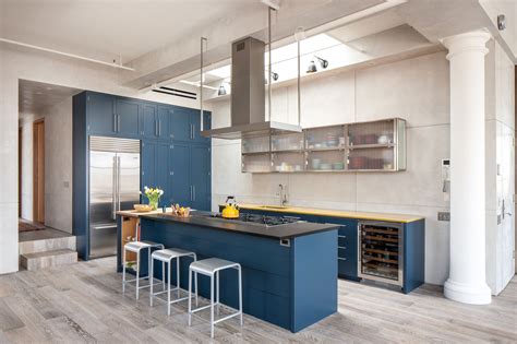 royal blue kitchen  light color floors   modern contemporary dream