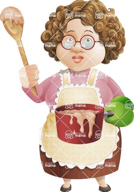 grandma illustration with spoon and food vector cartoon character grandma food illustration