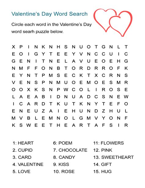 valentines day crossword puzzle valentine words word search printable