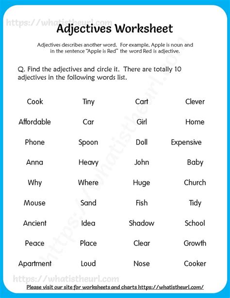 find  circle adjectives worksheet  grade  adjective worksheet