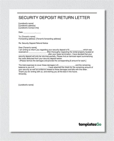 refunding security deposit letter template  edit