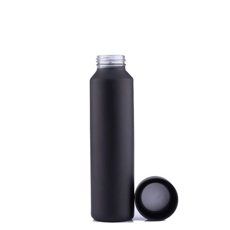 custom 500ml matte black water glass bottle with plastic
