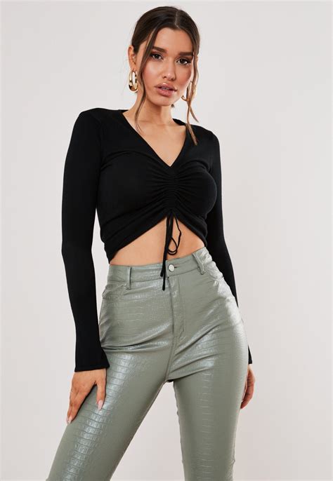 Black Ruched Front Knitted Crop Top Missguided