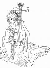 Coloring Geisha Pages Sitar Playing Japanese Netart Colouring Visit Getcolorings Asian Print Color sketch template