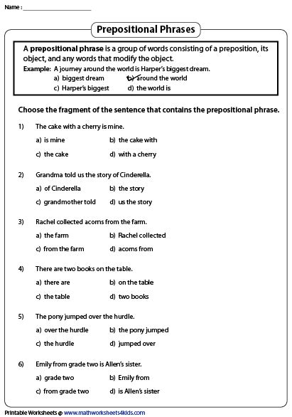 phrases worksheets prepositional phrases phrase worksheet