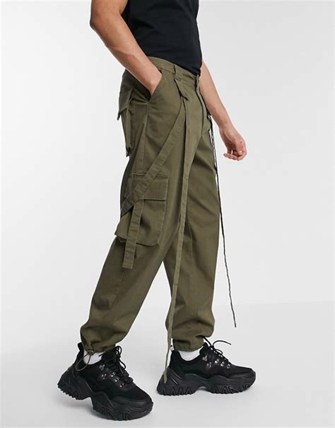 asos design cargo pants  khaki  strapping asos cargo trousers asos designs cargo pants