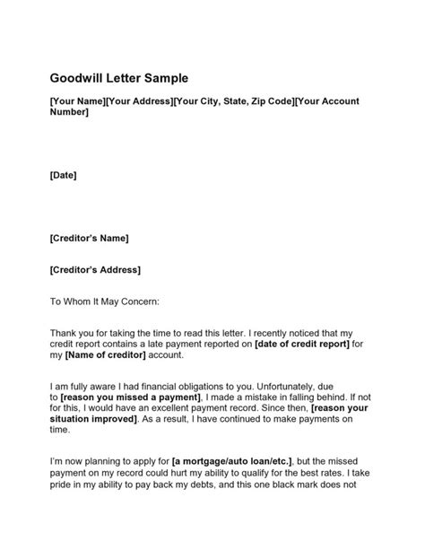 goodwill letter templates examples templatelab