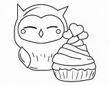 Coloring Owl Valentine Pages Cupcake sketch template