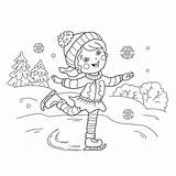 Skating Coloring Ice Girl Cartoon Outline Book Winter Sports Illustrations Kids Stock Clip sketch template