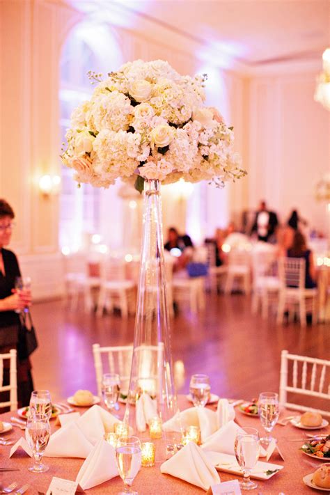 Tall Glass Vase Centerpieces With White Roses Miniature