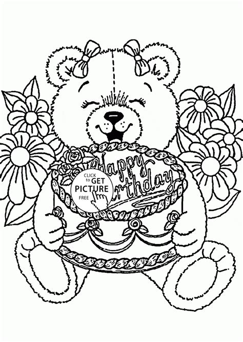 teddy bear happy birthday coloring page  kids holiday coloring