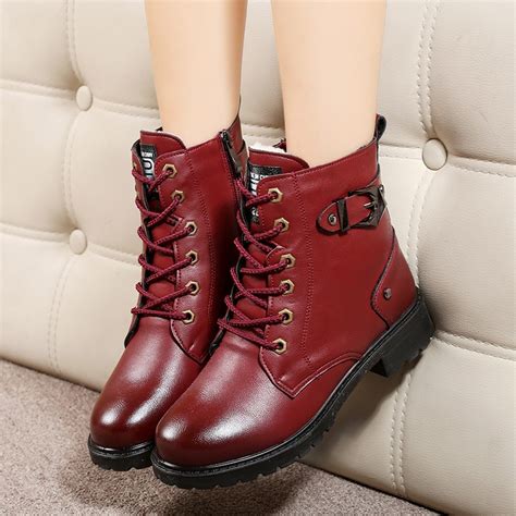 2018 lady red leather boots women boots winter motorcycle ankle boots