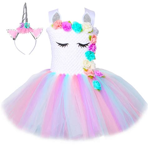 flower girls unicorn tutu dress pastel rainbow princess girls birthday