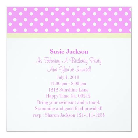Pink And White Polka Dot Birthday Party Invitations