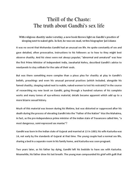 The Truth About Gandhi S Sex Life Mahatma Gandhi Chastity