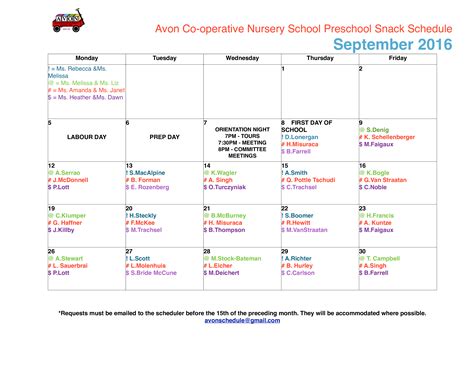preschool snack schedule templates  allbusinesstemplatescom
