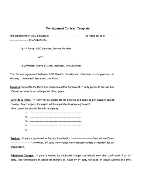 consignment agreement templates forms templatelab