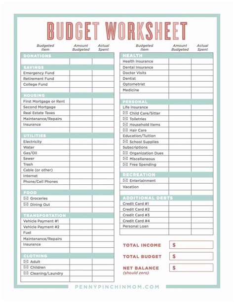 printable budget worksheet  db excelcom