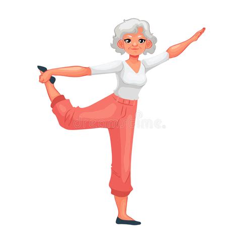 Cartoon Old Grandmother Doing Yoga Vector Illustration