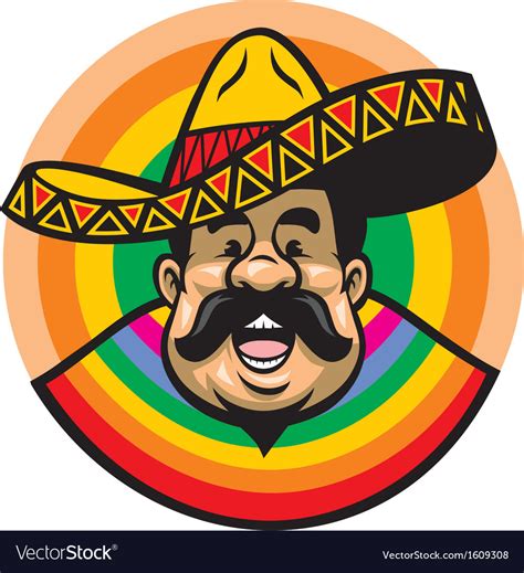 cartoon smiling mexican man with sombrero vector image