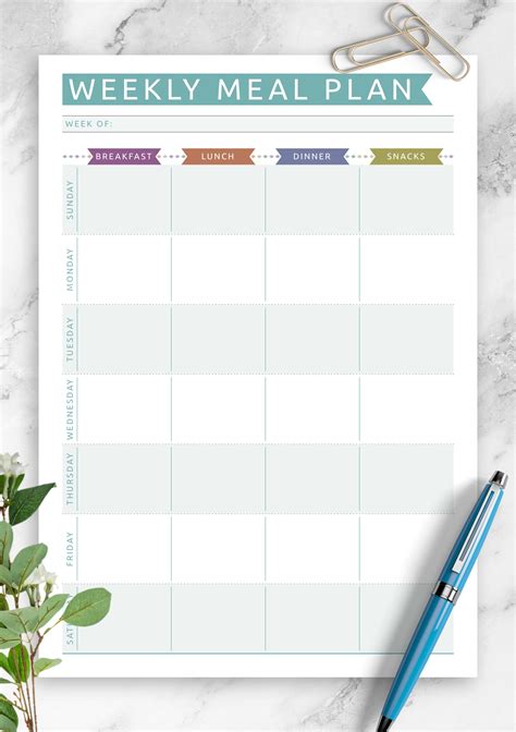 weekly meal planner printable template printable templates