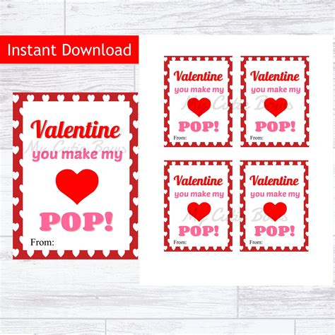 instant  valentines day    heart pop printable