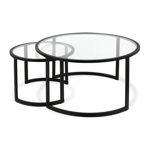 Meyerandcross Mitera 2 Piece 36 In Black Medium Round Glass Coffee Table