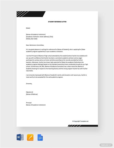 student reference letter template   word google docs