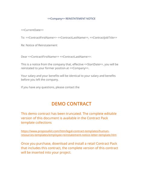 employee reinstatement notice letter letter writing format lettering