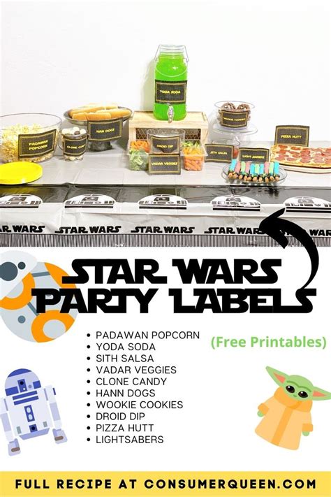 star wars party food labels  printables perfect  star wars