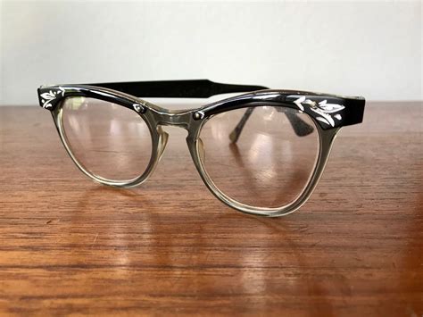 50 s etched horn rimmed eyeglasses women s horn rim etsy horn