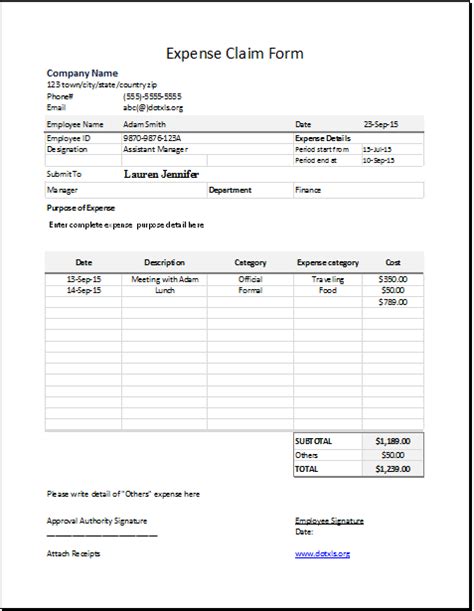 expense claim form template word excel templates