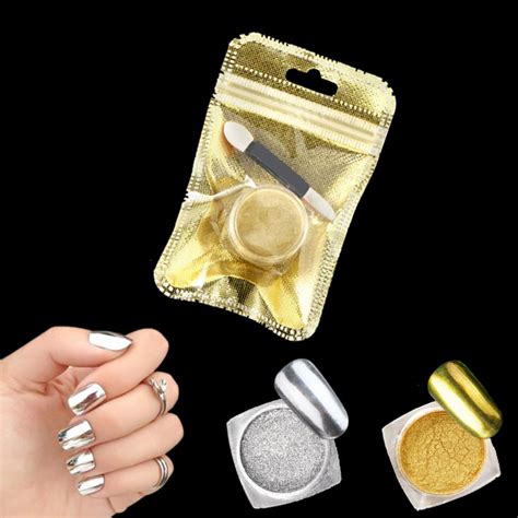 magic spiegel chroom poeder metallic goud zilver nail poeder met spons stok  stof nail art
