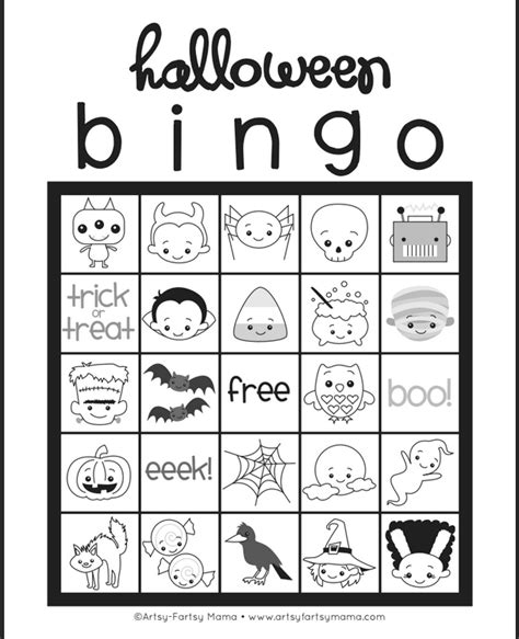printable halloween bingo coloring page  cute halloween bingo