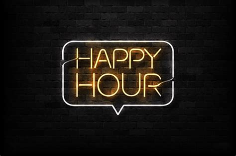 Vector Realistic Isolated Neon Sign Of Happy Hour Logo For Decoration
