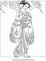 Coloring Kimono Pages Japanese Geisha Book Color Adult Books Girl Printable Designs Anime Sketch Colouring Dover Publications Creative Haven Drawings sketch template