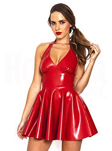 fashion queen black red halter pvc mini dress side zip