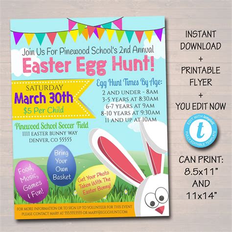 easter egg hunt event flyer invite tidylady printables