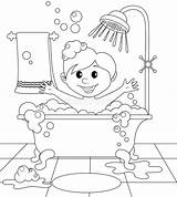 Bathroom Coloring Boy Book Vector Illustration Children sketch template