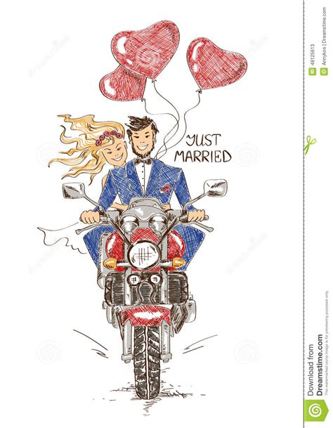 Wedding Couple Riding On A Motorbike Stock Vector Image