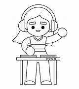 Dj Fille Mixing Mixage Casque sketch template